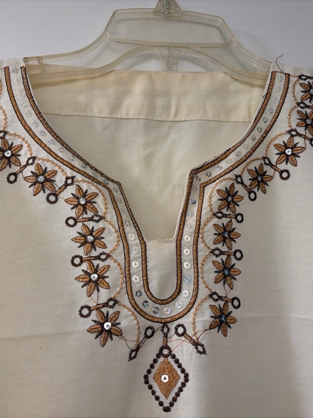 Embroidered Cream Women's Tunic Top